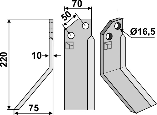 Fräsmesser 220x70mm, links geeignet für: Badalini fræserkniv og rotortænder