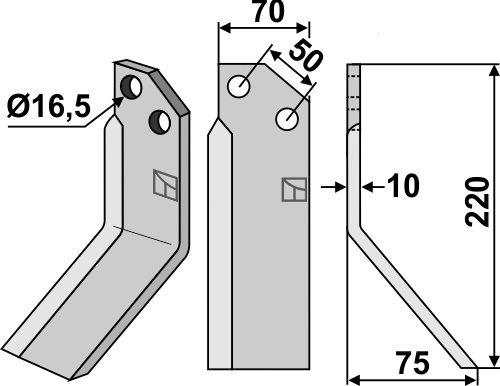 Fräsmesser 220x70mm, rechts geeignet für: Badalini fræserkniv og rotortænder