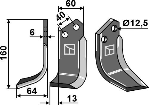 Fräsmesser 160x60mm, links geeignet für: Badalini fræserkniv og rotortænder