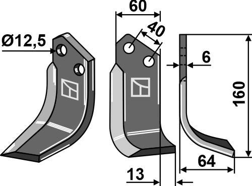 Fräsmesser 160x60mm, rechts geeignet für: Badalini fræserkniv og rotortænder
