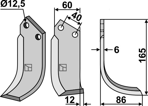 Fräsmesser, rechte Ausführung geeignet für: Badalini Fräsmesser und Rotorzinken