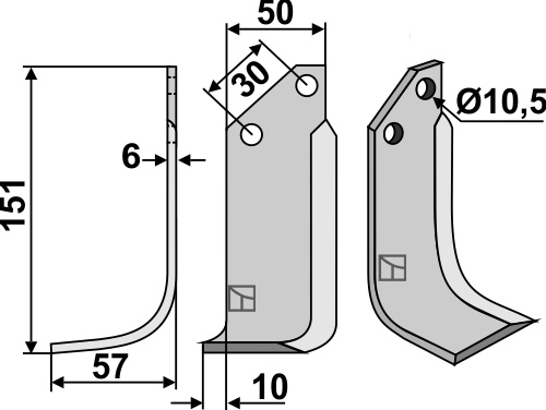 Fräsmesser 151x50mm, links geeignet für: Badalini fræserkniv og rotortænder