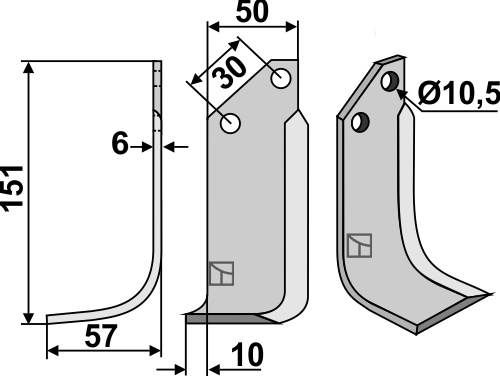 Fräsmesser, linke Ausführung geeignet für: Badalini cuchilla y cuchilla de rotavator