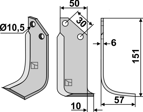 Fräsmesser 151x50mm, rechts geeignet für: Badalini fræserkniv og rotortænder