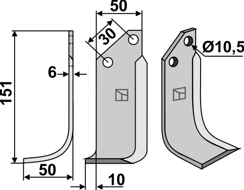 Fräsmesser 151x50mm, links geeignet für: Badalini fræserkniv og rotortænder