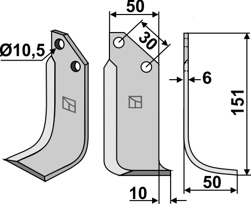 Fräsmesser 151x50mm, rechts geeignet für: Badalini fræserkniv og rotortænder