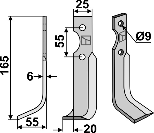 Fräsmesser 165x25mm, links geeignet für: Agria blade and rotary tine