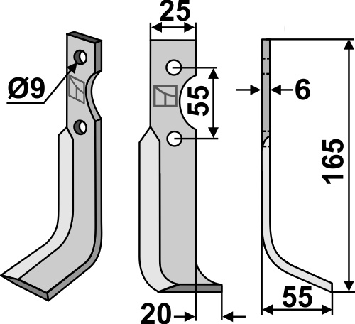 Fräsmesser 165x25mm, rechts geeignet für: Agria blade and rotary tine