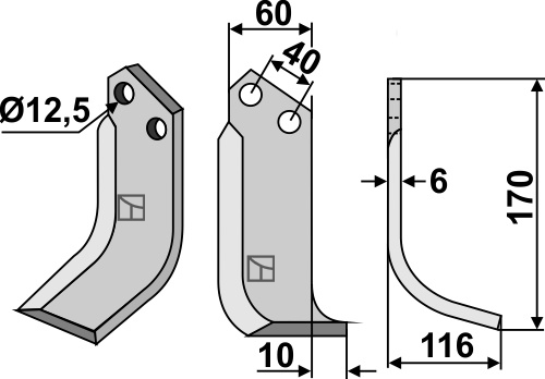 Fräsmesser, rechte Ausführung geeignet für: Breviglieri Fräsmesser und Rotorzinken