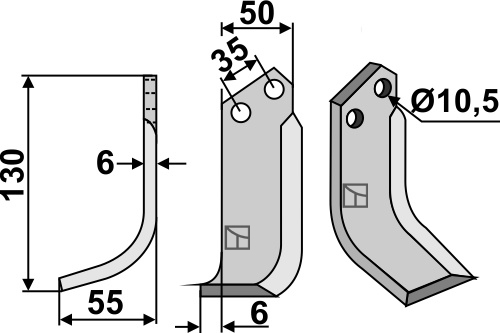 Fräsmesser, linke Ausführung geeignet für: Breviglieri Fräsmesser und Rotorzinken