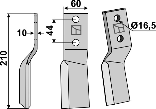 Rotorzinken, linke Ausführung geeignet für: Breviglieri Fräsmesser und Rotorzinken