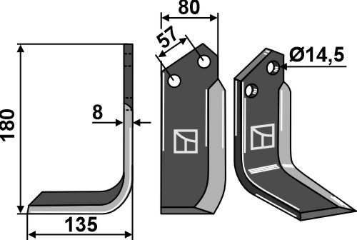 Fräsmesser, linke Ausführung geeignet für: Breviglieri Fräsmesser und Rotorzinken