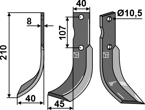 Fräsmesser, linke Ausführung geeignet für: Calderoni nóż glebogryzark