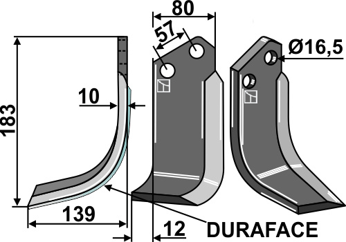 Fräsmesser DURAFACE, linke Ausführung geeignet für: Celli Fräsmesser und Rotorzinken