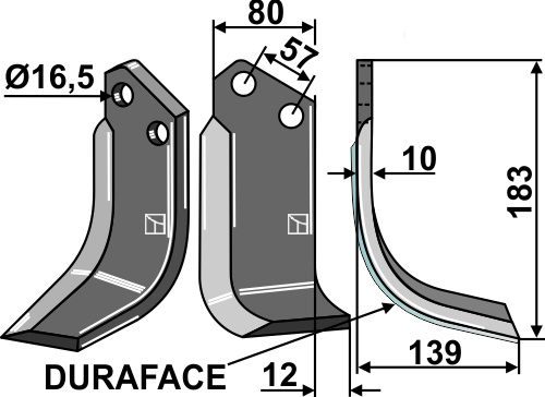 Fräsmesser DURAFACE, rechte Ausführung geeignet für: Celli Fräsmesser und Rotorzinken