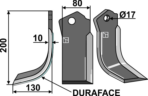Fräsmesser DURAFACE, linke Ausführung geeignet für: Celli Fräsmesser und Rotorzinken