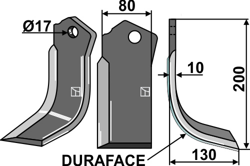 Fräsmesser DURAFACE, rechte Ausführung geeignet für: Celli Fräsmesser und Rotorzinken