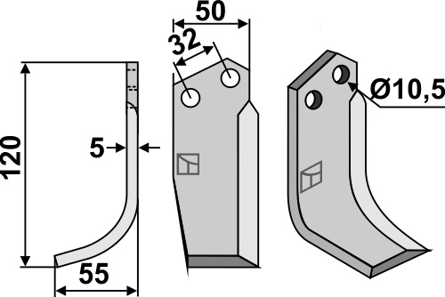 Fräsmesser, linke Ausführung geeignet für: Comeb lame de couteau et dent rotative