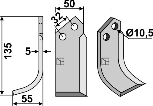 Fräsmesser, linke Ausführung geeignet für: Comeb blade and rotary tine