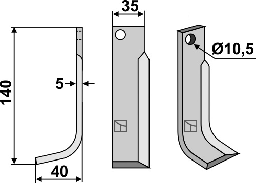 Fräsmesser, linke Ausführung geeignet für: Comeb blade and rotary tine