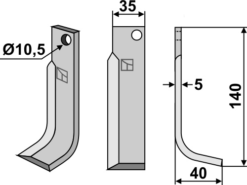 Fräsmesser, rechte Ausführung geeignet für: Comeb lame de couteau et dent rotative