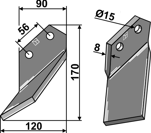 Rotorzinken, linke Ausführung geeignet für: Comeb lame de couteau et dent rotative