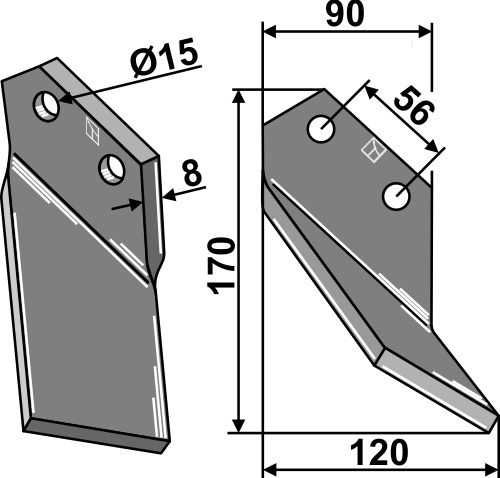 Rotorzinken 170x90mm, rechts geeignet für: Comeb cuţit freză