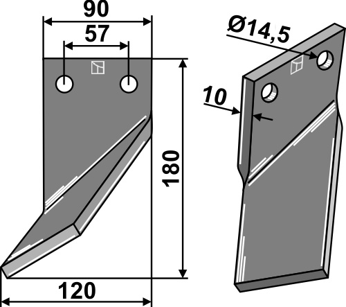 Rotorzinken 180x90mm, links geeignet für: Comeb cuţit freză