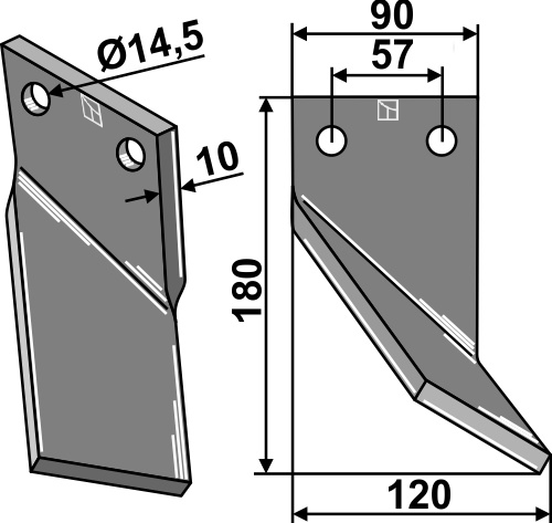 Rotorzinken 180x90mm, rechts geeignet für: Comeb cuţit freză