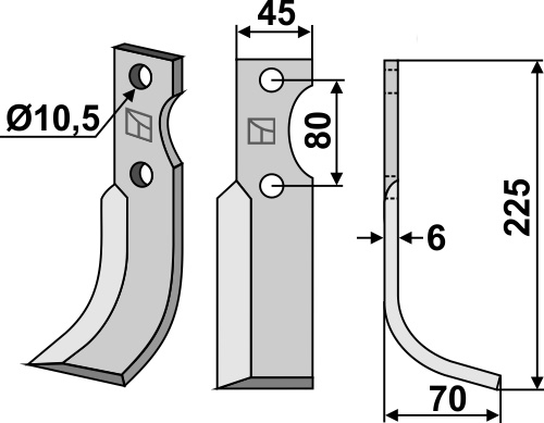 Fräsmesser, rechte Ausführung geeignet für: Celli Fräsmesser und Rotorzinken