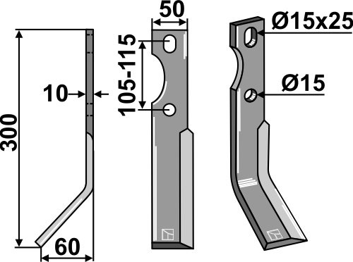 Fräsmesser, linke Ausführung geeignet für: Forigo-Roteritalia Fräsmesser und Rotorzinken