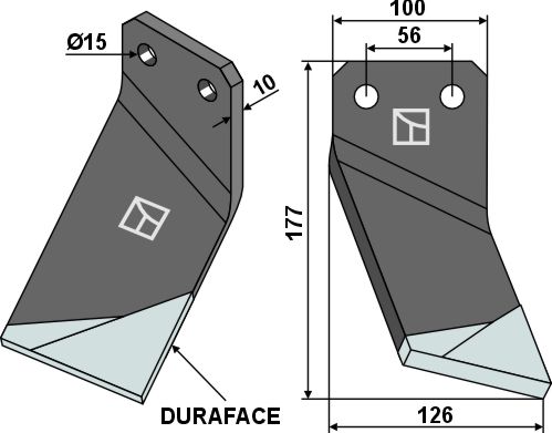 Rotary tine DURAFACE 177x100mm, right geeignet für: Forigo-Roteritalia blade and rotary tine