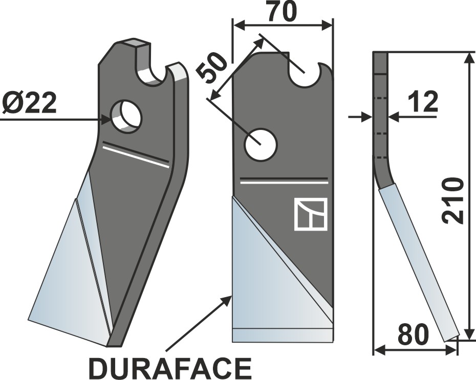 Rotorzinken DURAFACE, rechte Ausführung geeignet für: Moate Rotary tine