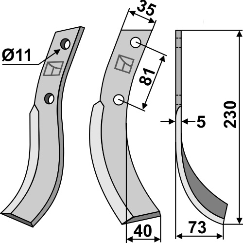 Fräsmesser, rechte Ausführung geeignet für: Honda nóż glebogryzark