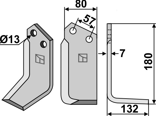 Fräsmesser 180x80mm, rechts geeignet für: Agricom nóż glebogryzark
