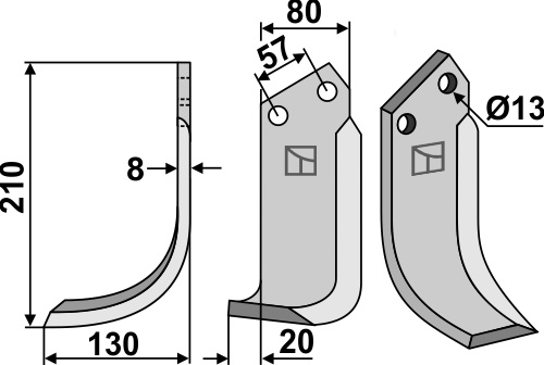 Fräsmesser, linke Ausführung geeignet für: Howard blade and rotary tine