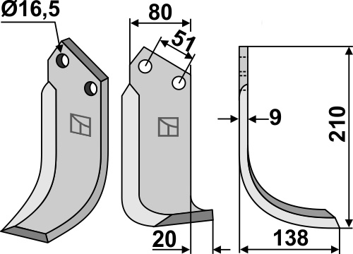 Fräsmesser, rechte Ausführung geeignet für: Howard freesmes en rotortanden