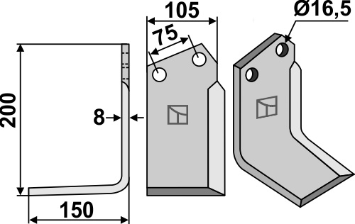Fräsmesser, linke Ausführung geeignet für: Howard cuchilla y cuchilla de rotavator