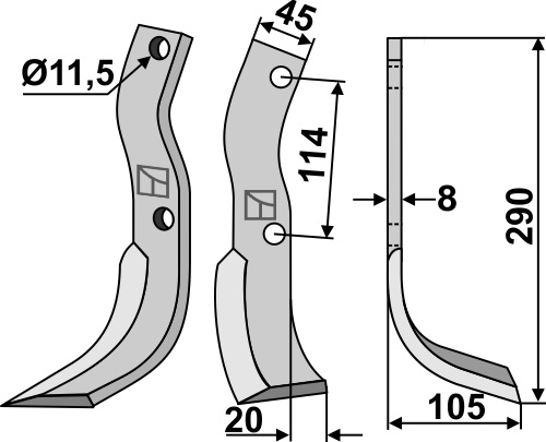 Fräsmesser, rechte Ausführung geeignet für: Howard blade and rotary tine