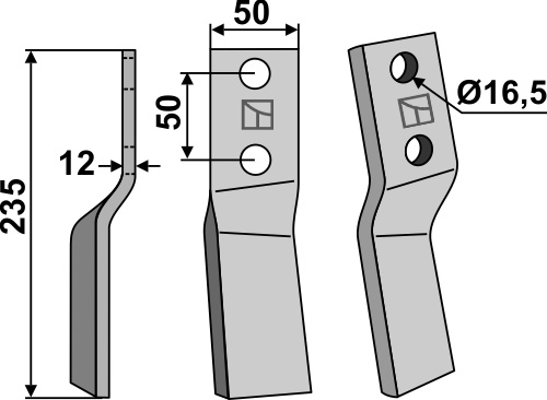 Rotorzinken, linke Ausführung geeignet für: Howard blade and rotary tine