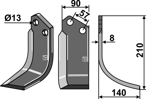 Fräsmesser, rechte Ausführung geeignet für: Howard cuchilla y cuchilla de rotavator