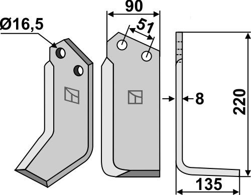 Fräsmesser, rechte Ausführung geeignet für: Howard blade and rotary tine
