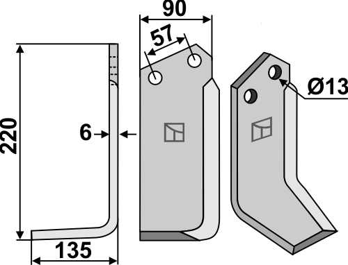 Fräsmesser, linke Ausführung geeignet für: Howard Fräsmesser und Rotorzinken
