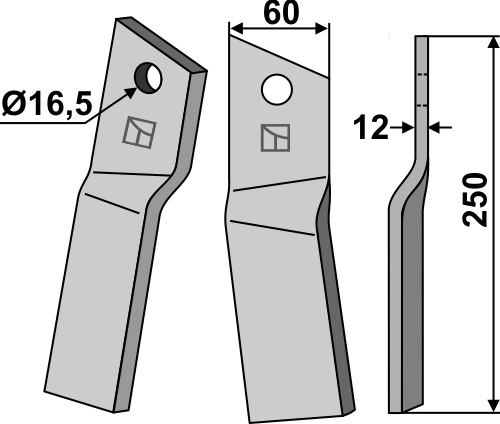 Rotorzinken, rechte Ausführung geeignet für: Howard Fräsmesser und Rotorzinken