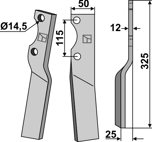 Rotorzinken, rechte Ausführung geeignet für: Howard blade and rotary tine