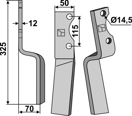 Rotorzinken, linke Ausführung geeignet für: Howard Fräsmesser und Rotorzinken