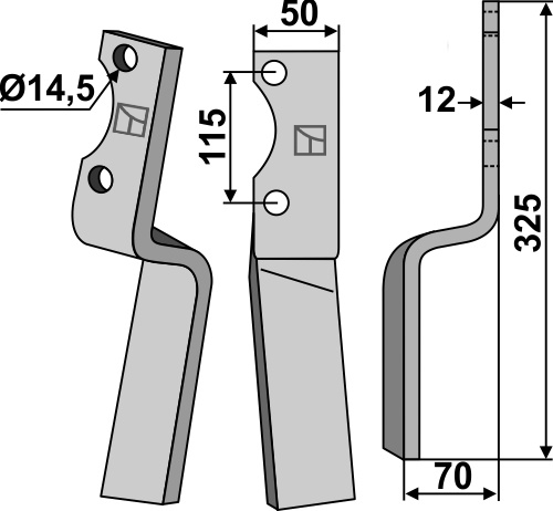 Rotorzinken, rechte Ausführung geeignet für: Howard Фрезерный нож и Ротационный зуб