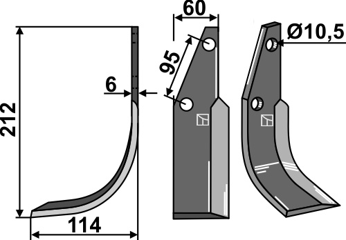 Fräsmesser, linke Ausführung geeignet für: Howard cuchilla y cuchilla de rotavator