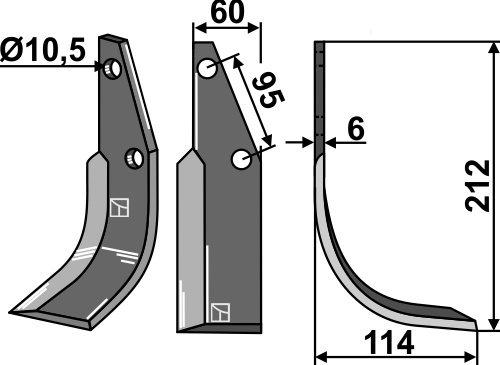 Fräsmesser, rechte Ausführung geeignet für: Kongskilde cuchilla y cuchilla de rotavator