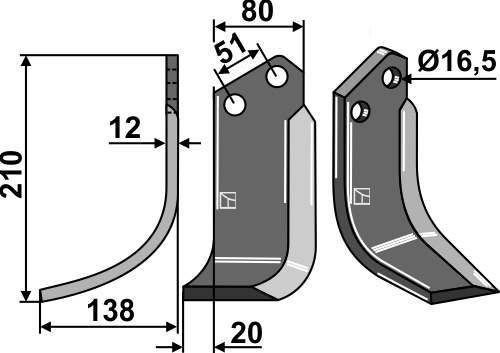 Fräsmesser, linke Ausführung geeignet für: Howard Fräsmesser und Rotorzinken